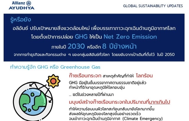 อลิอันซ์ตอกย้ำความมุ่งมั่นลดการปล่อยก๊าซเรือนกระจกเป็นศูนย์ (Net Zero)